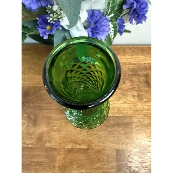Vintage Randall Green Pressed Glass Diamond Quilt Pattern Vase Collectible - Picture 3 of 6